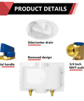 Premium Washing Machine Outlet Box With Center Drain 1/2 Inch Sweat MIP Inlet 3/4 Inch MHT Outlet 1/4 Turn Hot Cold Valve Details