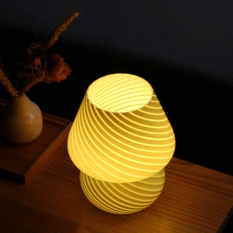 Yellow Glass Mushroom Bedside Lamp With Vintage Murano Stripe Compact Nightstand Desklamp for cozy home decor bedroom living room