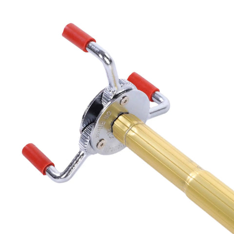 4.3 Meter Extended Smoke Detector Removal Tool with chrome grip and red ends for easy high ceiling maintenance.