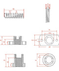 2pcs T8 anti-backlash spring-loaded nuts for 8mm Acme lead screw; Z-axis upgrade for Ender 3/CR-10 printers (schematic).
