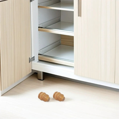 Gourd Shaped Turned Wood Furniture Legs Set 4 Pack Rubberwood Natural Finish 8 Cm Height Replacement Feet for Cabinets