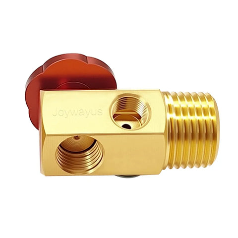 Badass Heavy Duty brass air manifold valve with red adjustment knob and NPT ports for compressor use.