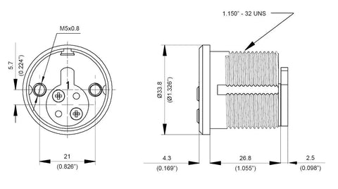 Technical drawing of Top Notch Rim And Mortise Cylinder Brass Finish Dual Use One And One Eighth Inch Includes Two Keys And Security Card