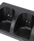 Close-up of black Four Remote Controller Charger Dock With 2800mAh Rechargeable Batteries showing two charging slots