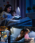 Collage: Boss Desk Lamp With Wireless Charging 10W And USB Port Dimmable Eye Caring Light in home settings for reading and working.