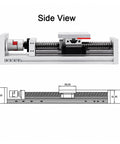 Built Rock Solid Double Linear Rail Slide Table Featuring Precision Ball Screw For Xyz Axis Motion Glides side view with dimensions