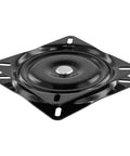 Rock Solid 6X6 Inch Swivel Plates For Bar Stools And Dining Chairs 6 Pack Black Steel smooth rotating plates viewed at an angle.