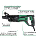 Hard Hitting Rotary Hammer Drill With SDS Plus, 1-Inch Chuck, 7.5 Amp Power For Fast Drilling, Chipping And Hammer Drilling In Concrete, Model DH26PF