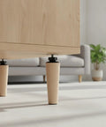Conical Furniture Leg Replacement Kit With M8 Thread installed on a wooden cabinet, beige color, 5.9 x 2.2 inches, 1 pack