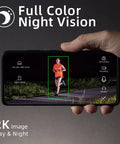 3MP Solar Wireless Outdoor Security Camera System With Color Night Vision displaying 2K image on smartphone screen