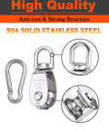 5 Pack M20 Stainless Steel Single Pulley Block Set 304 Grade Lifting Swivel Pulleys With 360 Degree Rotation For Hoisting Heavy Duty Wire Rope System Built To Last Rust Resistant Durable Crane Pulley, 304 stainless steel pulley with carabiner