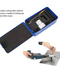 Dual Head Metal Sheet Nibbler Cutter Drill Attachment Kit For Thin Metal Cutting 360 Degree Adjustable in blue case with drill use