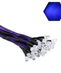 30 Pack 12 Volt 5MM UV LED Bulbs With Extended Prewired Cables And Solid Built In Resistors Clear Lenses in black and purple wiring.