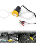 Snazzy Stainless Steel Electric Oil Extractor Pump For 12V Cars Rv Boats Atv And Motorcycles Black tool with hoses and clips.