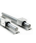 Pro Grade Linear Guide Rail Kit With SBR20 SBR16 And SBR12 Rails And Four SBR20UU SBR16UU SB12UU Bearing Blocks For CNC Machines Two Rails 500mm Long Ready For Smooth High Precision Motion visible on steel base.