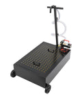 Cool Electric Oil Drain Pan With Pump And Hose For Cars Trucks Rvs, 20 Gal Steel cart with handle and pump on wheels.