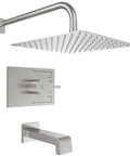 Rain Shower System With Waterfall Tub Spout In Brushed Nickel Two Function Shower Faucet Set With 12 Inch Rain Head 16 Inch Shower Arm Tub Spout And Valve Included Easy Install Durable 304 Stainless Steel