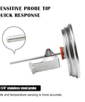 Side view of stainless steel probe from Upgrade Replacement Thermometer For Big Green Egg Grill With 3.3 Inch Large Dial