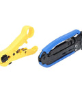 Heavy Duty Coaxial Cable Crimping Pliers Workhorse Set with blue and yellow handles, adjustable F connector crimper for RG6 RG59 RG11.