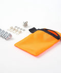 Orange pouch with screws and connectors for Portable Antenna Tripod Mast With Multi Connector Head SO239 3 8 24 And 1 4 Inch Camera Screw.