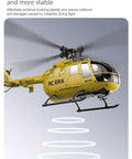 Advanced RC Helicopter C180 Style Flybarless 6CH with dual brushless motors in flight, showcasing altitude hold and optical flow features