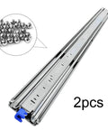 Heavy Duty Side Mount Drawer Slides With Locking Swing Handle And Tough As Nails Cold Rolled Steel Constructed To Bear 300 Pounds, showing 2 pieces with blue handle.