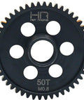 SATF250 50T Mod 0.8 Steel Spur Gear For Vendetta with black oxide finish, CNC machined hardened steel, shown front view