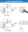 Tiny Button Type Load Cell Sensor For Weighing And Force Sensing, Tension And Compression Ready, High Precision 0.2 Percent, 20x12mm, 3m Cable, Handles 0-200kg With Easy Mounting. dimensions and wiring diagram