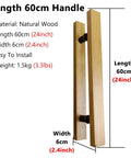 Dang Good Solid Wood Double Sided Door Handles With Sweet Long Threaded Mounting Bolts And Durable Waterproof Coating For Interior Bedroom Closet And Bathroom Sliding Doors, 60cm length, natural wood, easy to install.