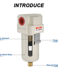 Three Eighths Inch NPT Air Dryer For Compressors With Water Separator AF3000-03 showing valve body and manual drain features