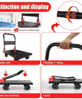Rock Solid Heavy Duty Folding Platform Cart With Reinforced Steel Frame And 360 Swivel Rubber Casters Rated For 1323 Pounds shown in use with folding features.