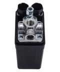 Air Compressor Pressure Switch 90 To 120 Psi 240V Replacement With Four Port Manifold, metal housing, 82 x 52 x 127mm size.