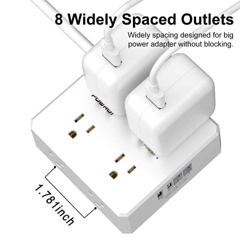 Smooth Operator Eight Outlet Power Strip With Six Foot Flat Plug Extension Cord delivering easy reach jacks and wide spacing for adapters.