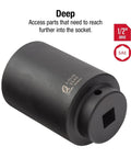 Half Inch Drive Deep Impact Socket 1-11/16 In 6 Point Cr-Mo Alloy Steel with Dual Size Markings