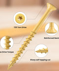 5 Inch Deck Screws No 10 By 5 36 Pack Built Tough Rust Resistant Epoxy Coated Torx Drive Head Outdoor Decking Screws With T25 Star Bit Tan 1lb Salt Spray Tested For 1500 Hours Weatherproof For All Exterior Decking Projects close-up view showing Torx T25 drive and self-tapping tip
