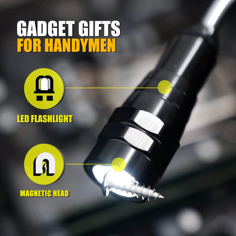 Close-up of magnetic pickup tool with flashlight with screw, ideal for handymen