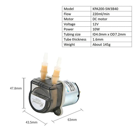 Adjustable 12V Or 24V Peristaltic Dosing Pump With Motor 220Ml Min Flow Rate for precise fluid metering in aquarium maintenance.