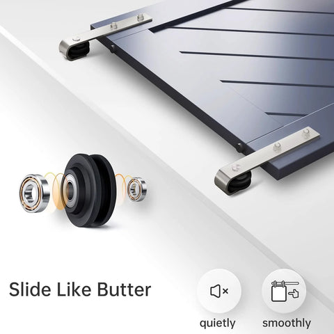 Brushed Nickel Sliding Barn Door Hardware Track Kit Heavy Duty Rollers 36-40 showing close-up of rollers and door track