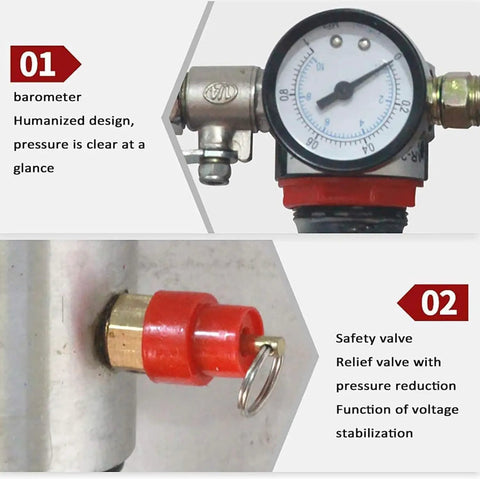High Performance Stainless Steel Drum Air Operated Oil Transfer Pump pressure gauge and safety valve detail image.