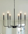 Rustic Matte Black 6 Light Candle Chandelier For Dining Room Kitchen Island Living Room And Foyer Industrial 26 Inch Ceiling Light Fixture Modern Farmhouse Style Black Chandeliers