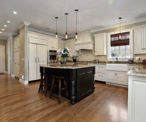 Modern kitchen with Industrial Mini Pendant Light Kit with E26 E27 Base Edison Vintage Style Black Cord Hanging Fixtures
