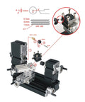HUSHHAAMPP 12V Mini Lathe Machine High Speed Motor Turning Tool For Wood Plastic Soft Metal DIY Hobby Project 20M RPM Bench Top Craft Gear parts diagram and assembly overview