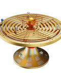 Motorized Solar System Model Kit That Actually Works With A Premium Metal Planetarium LED Sun Light Precision Machined Aluminum Brass And Stainless Steel Build Educational STEM For Adults Classroom Project And Unique Desk Decor Gift That Slaps gold metal solar system model on pedestal