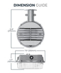 Dimensions of Outdoor Dusk To Dawn LED Security Area Light 2000 Lumens Wall Or Pole Mount Textured Gray Weatherproof Die Cast Aluminum.