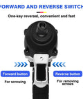 Forward and reverse switch on 21V Cordless Impact Wrench With Brushless Motor for easy screw driving and removal.