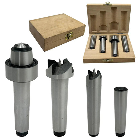Pro-Grade 4-Piece 2MT Drive Center Set For Wood Turning Lathes, Includes 5/8 Inch And 1 Inch Headstock Spur Centers in wooden case