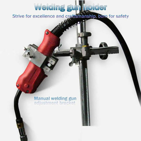 Welding gun holder for Smooth Operator Rotary Welding Positioner Turntable with adjustable bracket for precise positioning.