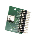 High Speed USB Three Point One Type C Test Board With Pcb Test Socket And Two Point Five Four Millimeter Pitch Header For Quick Breadboard Nerdy Prototyping Arduino Raspberry Pi And Electronics Debugging showcasing angled view with visible USB-C port and header pins.