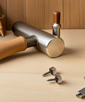 Top Shelf Copper Self Tapping Screws With Decorative Caps For Mirror And Wood Fastening Rust Resistant Hardware Kit on a workbench.