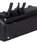Side view of black NEMA 24 closed-loop servo motor with cable leads.